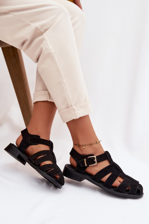 Sandalias de mujer Rzymianki con hebillas doradas de color negro Janessa