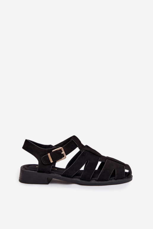 Sandalias de mujer Rzymianki con hebillas doradas de color negro Janessa
