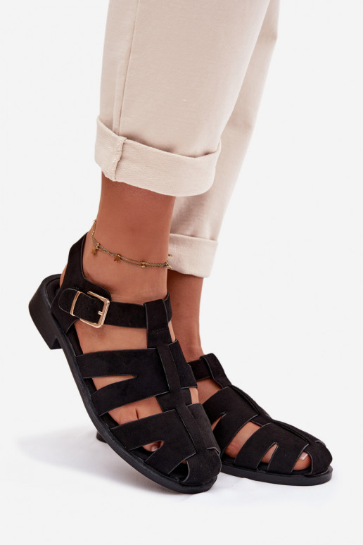 Sandalias de mujer Rzymianki con hebillas doradas de color negro Janessa