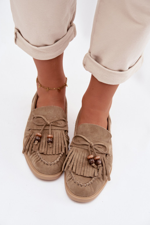 mocasines de mujer con flecos I color coralikami color verde Teressa