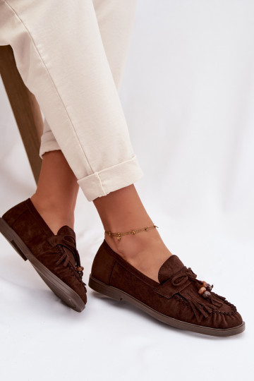 Mocasines de mujer con flecos, color coral-chocolate, Teressa