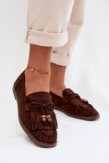 Mocasines de mujer con flecos, color coral-chocolate, Teressa 2