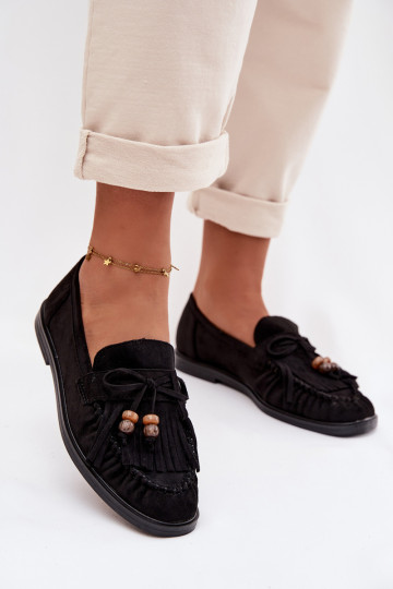 Mocasines de mujer con flecos, color coral-negro, Teressa 2