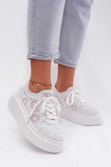 SzydełkoAe Zapatillas Femenino con una plataforma el color blanco Evalora