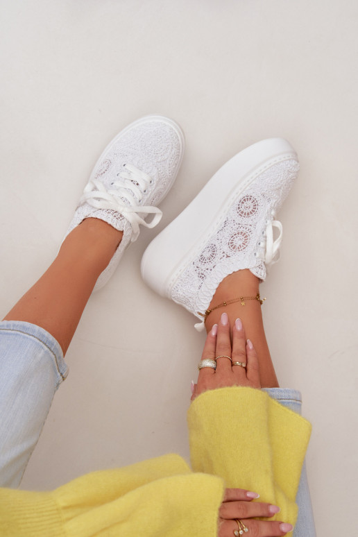 SzydełkoAe Zapatillas Femenino con una plataforma el color blanco Evalora