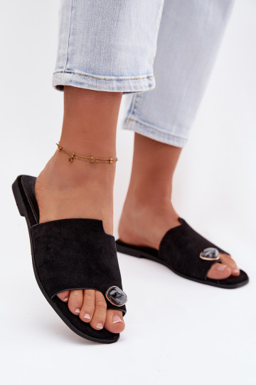 Zapatillas bajas de mujer con detalles decorativos de ante sintético, color negro, Selavine 2
