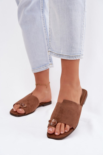 Zapatillas apartamento de mujeres Con decoraciones Detalem de gamuza ecológicaoAe color marrón Selavine