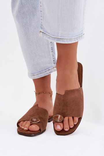 Zapatillas apartamento de mujeres Con decoraciones Detalem de gamuza ecológicaoAe color marrón Selavine 2