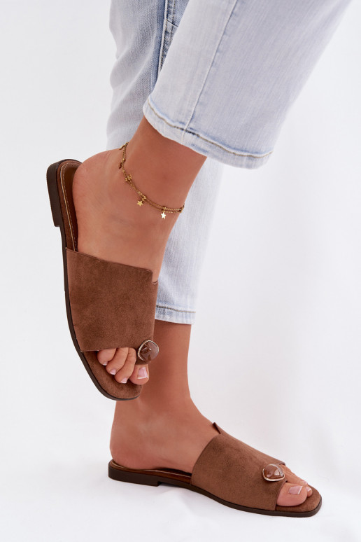 Zapatillas apartamento de mujeres Con decoraciones Detalem de gamuza ecológicaoAe color marrón Selavine