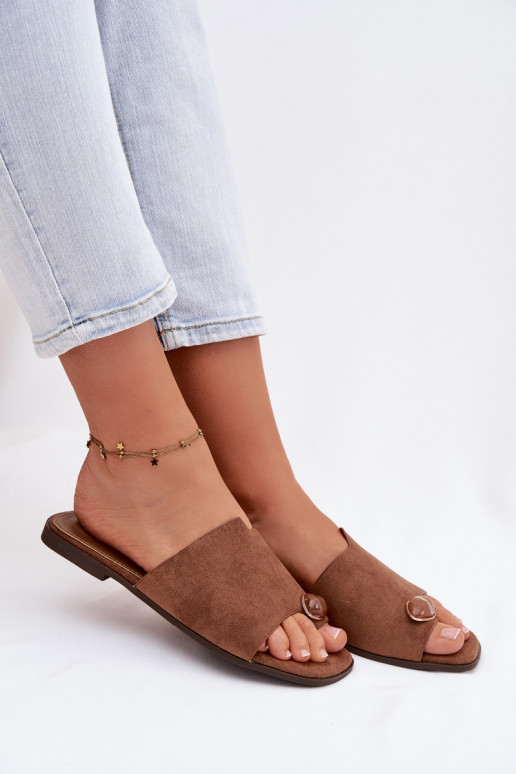 Zapatillas apartamento de mujeres Con decoraciones Detalem de gamuza ecológicaoAe color marrón Selavine