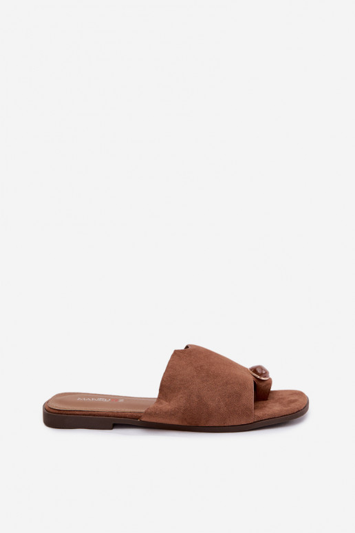 Zapatillas apartamento de mujeres Con decoraciones Detalem de gamuza ecológicaoAe color marrón Selavine