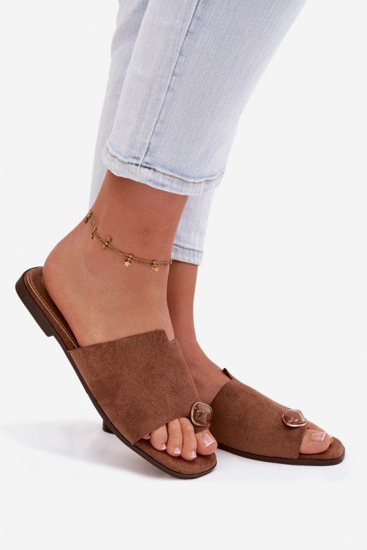 Zapatillas apartamento de mujeres Con decoraciones Detalem de gamuza ecológicaoAe color marrón Selavine