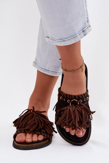 Zapatillas de mujer con flecos, color negro, Glorinna 2