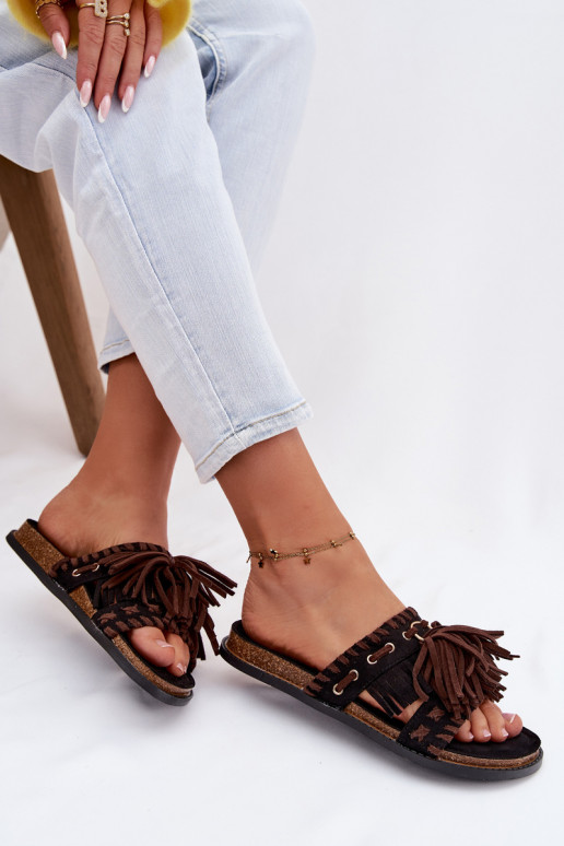 zapatillas de mujer con flecos de color negro Glorinna