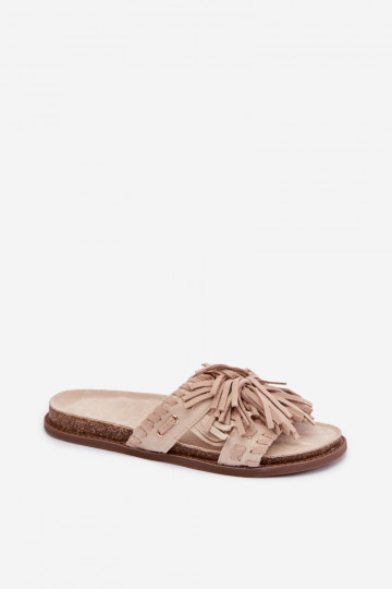 Zapatillas de mujer con flecos, color arena, Glorinna 2