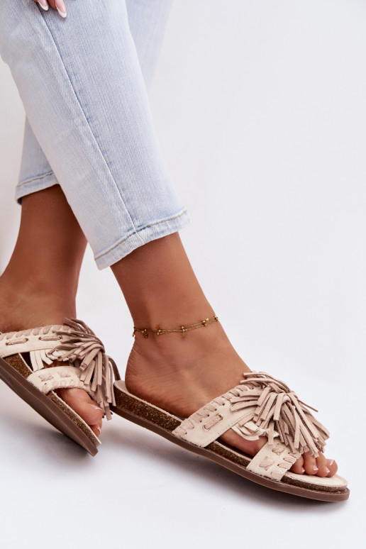 zapatillas de mujer con flecos beige Glorinna