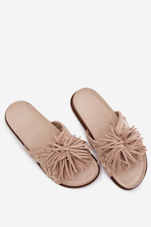 zapatillas de mujer con flecos beige Glorinna