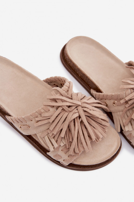 zapatillas de mujer con flecos beige Glorinna