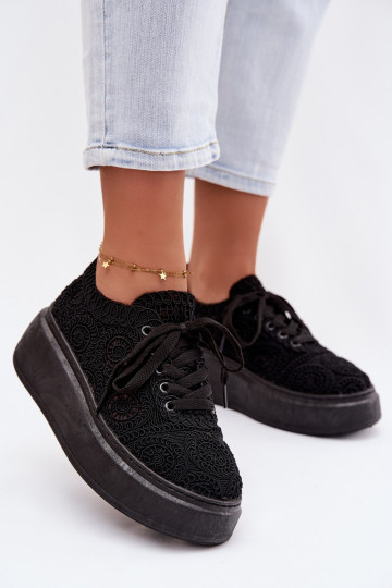 SzydełkoAe Zapatillas Femenino con una plataforma de color negro Evalora