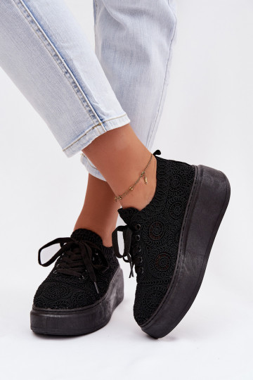 SzydełkoAe Zapatillas Femenino con una plataforma de color negro Evalora 2