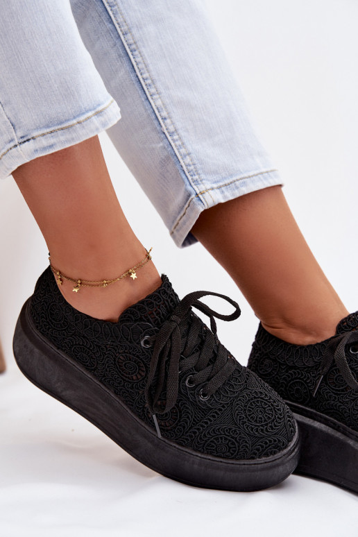 SzydełkoAe Zapatillas Femenino con una plataforma de color negro Evalora