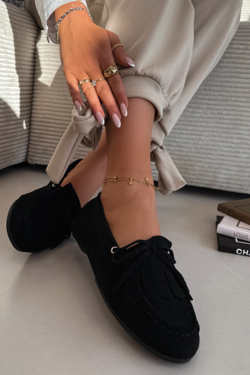 Mocasines Glorina negros para mujer con detalles elegantes y flecos 2