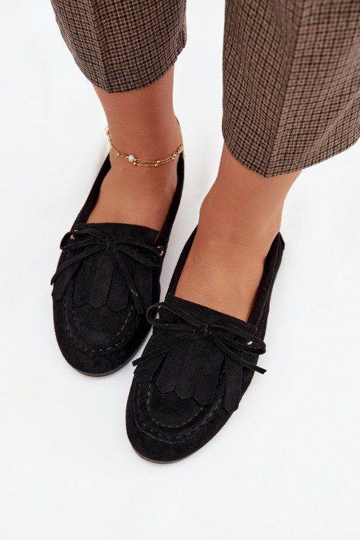 Mocasines Glorina negros para mujer con detalles elegantes y flecos
