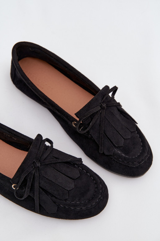 Mocasines Glorina negros para mujer con detalles elegantes y flecos