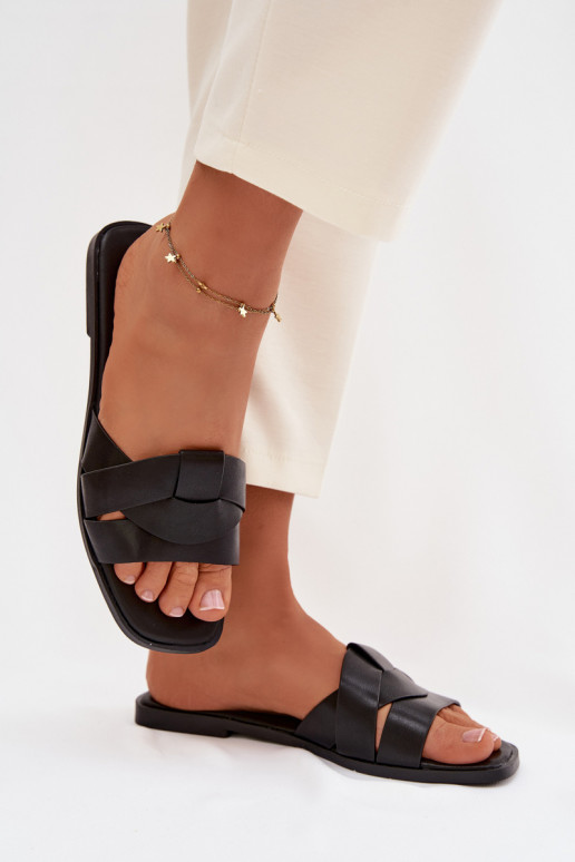 Zapatillas apartamento de mujeres con rayas de color negro Tiene querissae