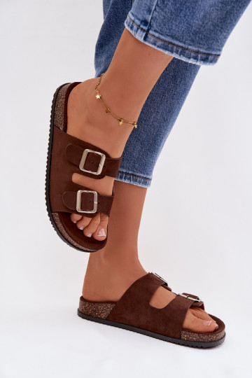 Zapatillas marrones para mujer Oliena con hebillas