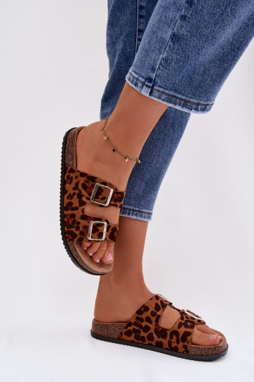Zapatillas para mujer Oliena con hebillas y estampado de piel de leopardo