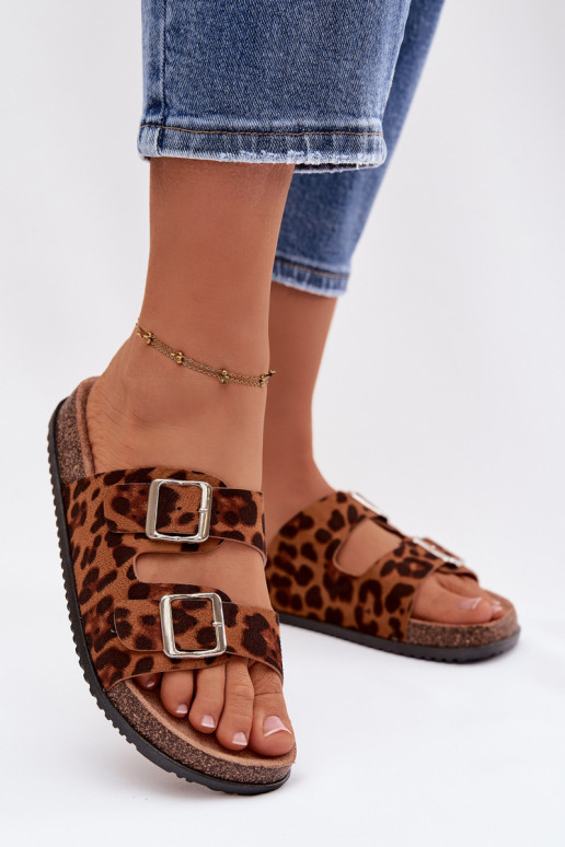 Zapatillas para mujer Oliena con hebillas y estampado de piel de leopardo