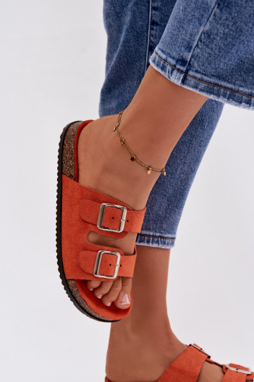 Zapatillas naranjas para mujer Oliena con hebillas 2