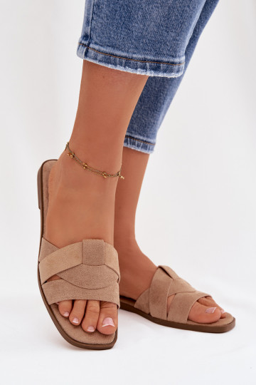 Zapatillas apartamento de mujeres con rayas de gamuza ecológicaoAe beige Florane