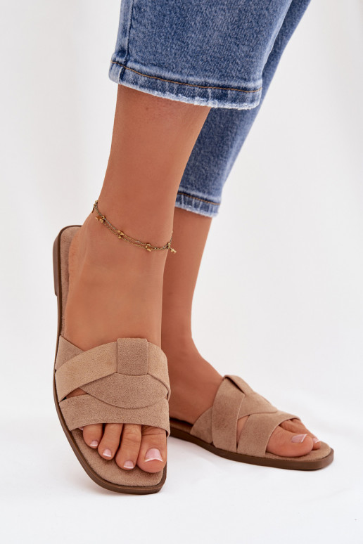 Zapatillas apartamento de mujeres con rayas de gamuza ecológicaoAe beige Florane