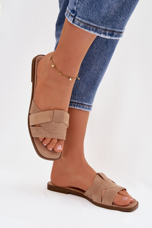 Zapatillas apartamento de mujeres con rayas de gamuza ecológicaoAe beige Florane