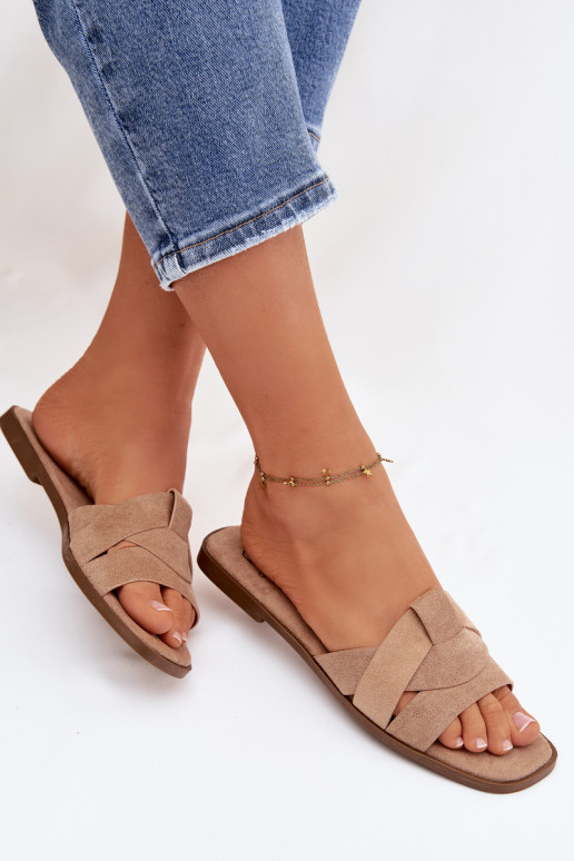 Zapatillas apartamento de mujeres con rayas de gamuza ecológicaoAe beige Florane