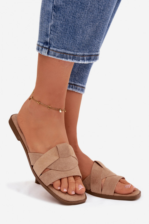 Zapatillas apartamento de mujeres con rayas de gamuza ecológicaoAe beige Florane