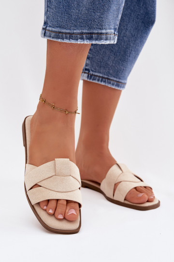 Zapatillas apartamento de mujeres con rayas de gamuza ecológicaoAe color marfil Florane