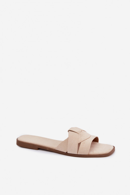 Zapatillas apartamento de mujeres con rayas de gamuza ecológicaoAe color marfil Florane