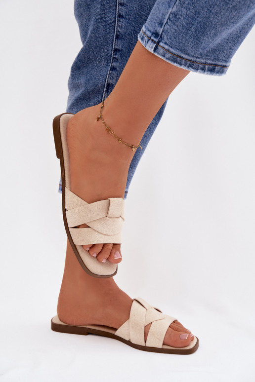 Zapatillas apartamento de mujeres con rayas de gamuza ecológicaoAe color marfil Florane