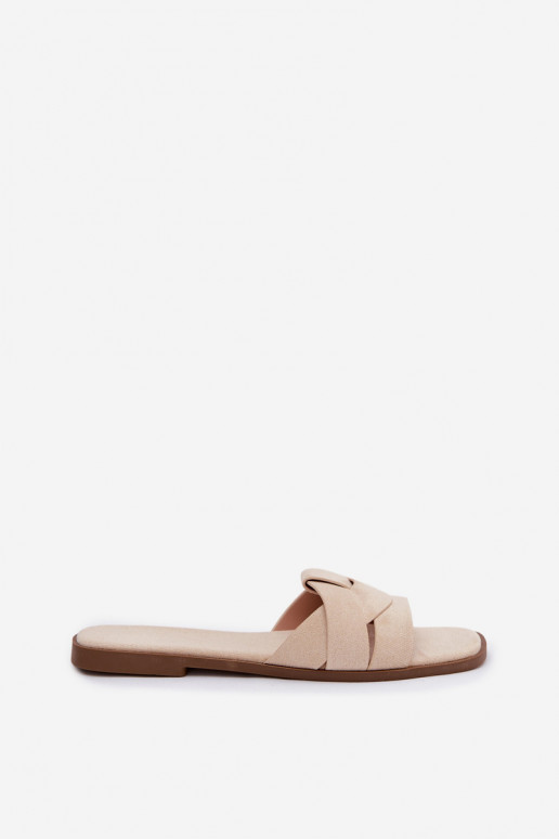 Zapatillas apartamento de mujeres con rayas de gamuza ecológicaoAe color marfil Florane