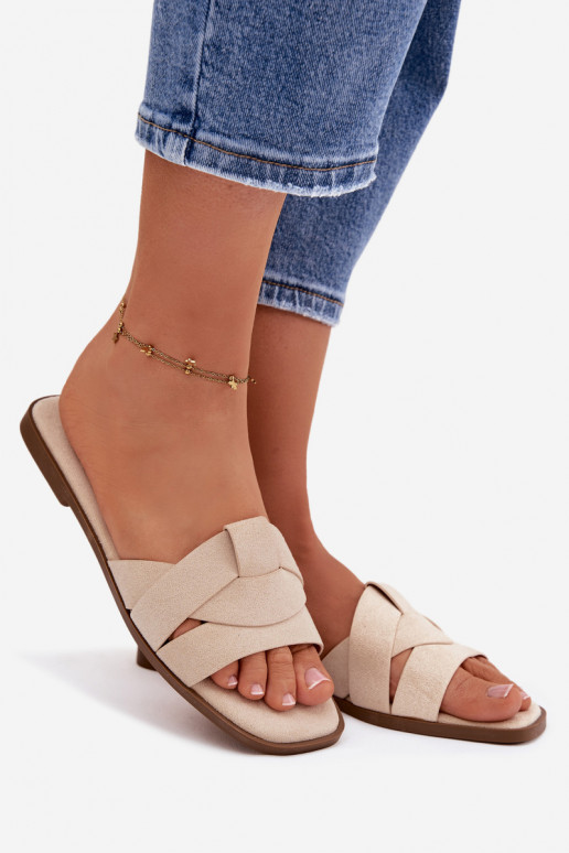 Zapatillas apartamento de mujeres con rayas de gamuza ecológicaoAe color marfil Florane