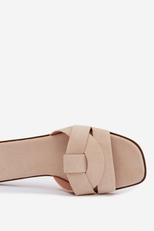 Zapatillas apartamento de mujeres con rayas de gamuza ecológicaoAe color marfil Florane