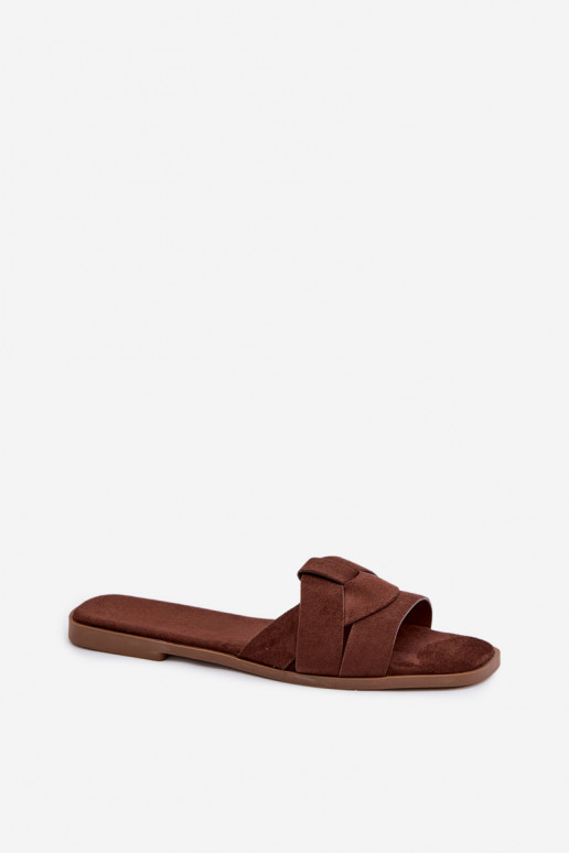 Zapatillas apartamento de mujeres con rayas de gamuza ecológicaoAe CzekoladoAe Florane