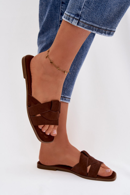 Zapatillas apartamento de mujeres con rayas de gamuza ecológicaoAe CzekoladoAe Florane