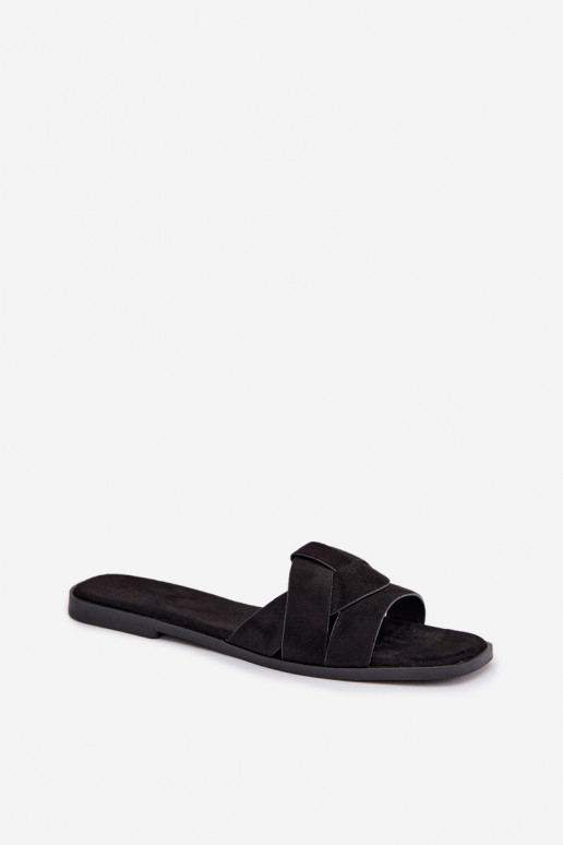 Zapatillas apartamento de mujeres con rayas de gamuza ecológicaoAe de color negro Florane