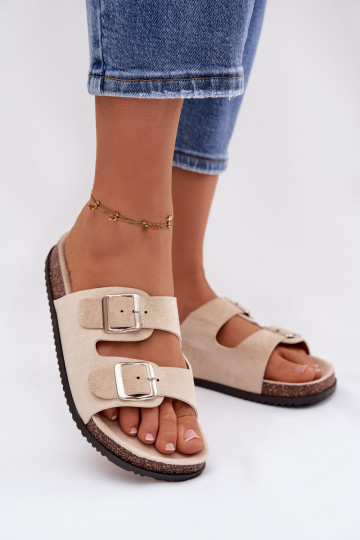 Pantuflas Oliena de color marfil con hebillas