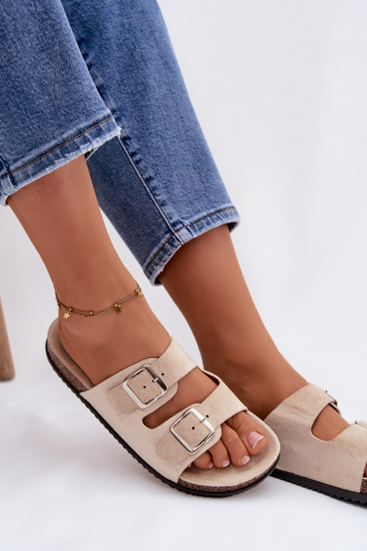 Chanclas Oliena color marfil para mujer con hebillas