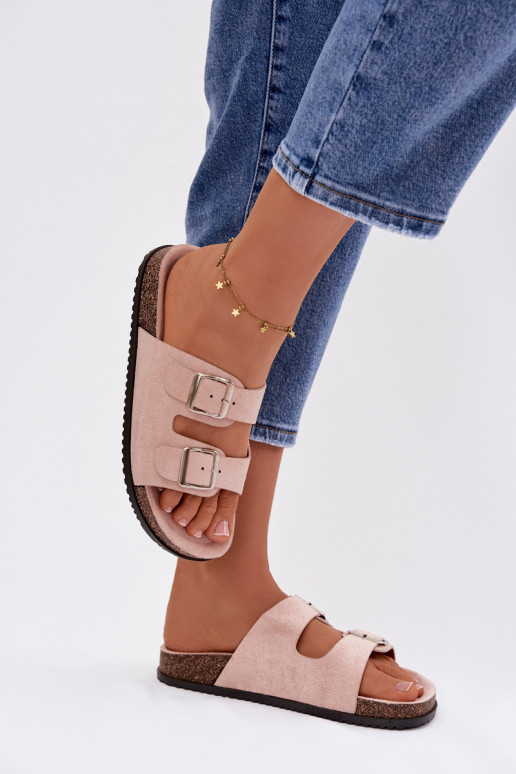 Zapatillas de mujer rosa claro con hebillas "Oliena"